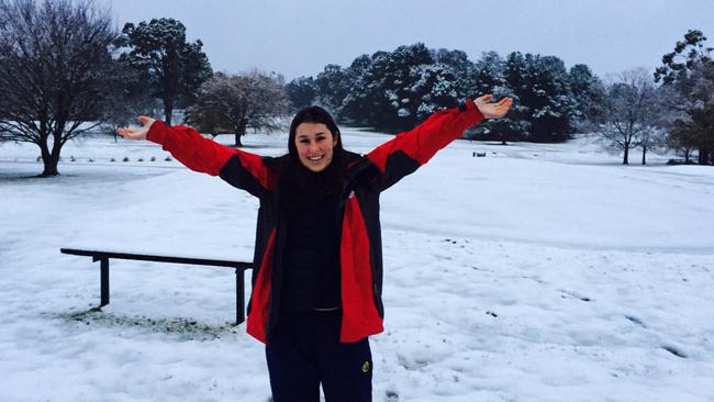 Ella Moran at Bowral golf course where a round of golf would be quite difficult today. Picture: Anthony Moran