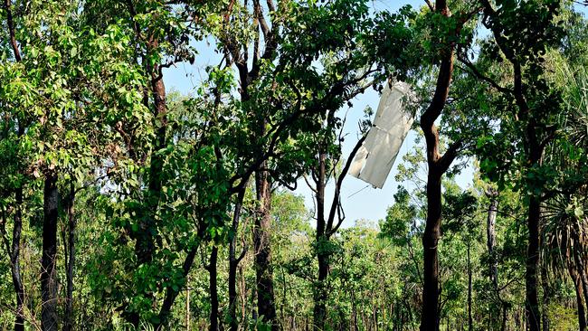 Part of a wing belonging to a Cessna 210 small plane that crashed off Gunn Point Road and killed both occupants. Picture: MICHAEL FRANCHI