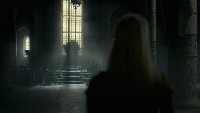 You can’t really tell from this distance but that is Daemon on the throne. Picture: Foxtel/HBO