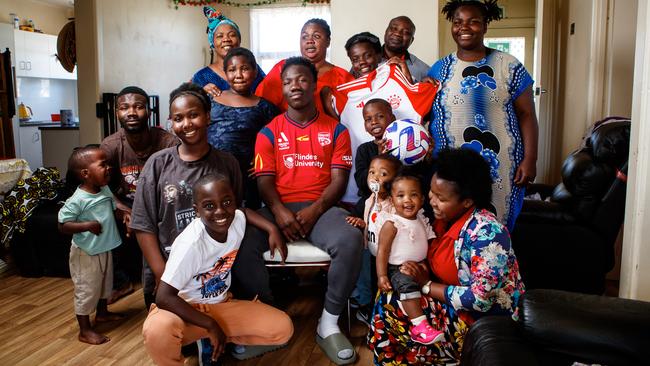 Adelaide United star player Nestory Irankunda with family at home in Adelaide. Nestory has signed with Bayern Munich. Picture: Matt Turner.