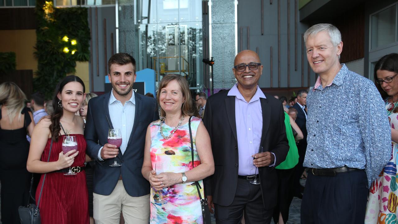 Crystalbrook's Bailey Hotel hosting its opening party in Cairns. Cara Hodges, Cameron Murphy, Robyn Glade-Wright, Narayna Gopalkishnan and Jonathon Glade-Wright. PICTURE: STEWART MCLEAN