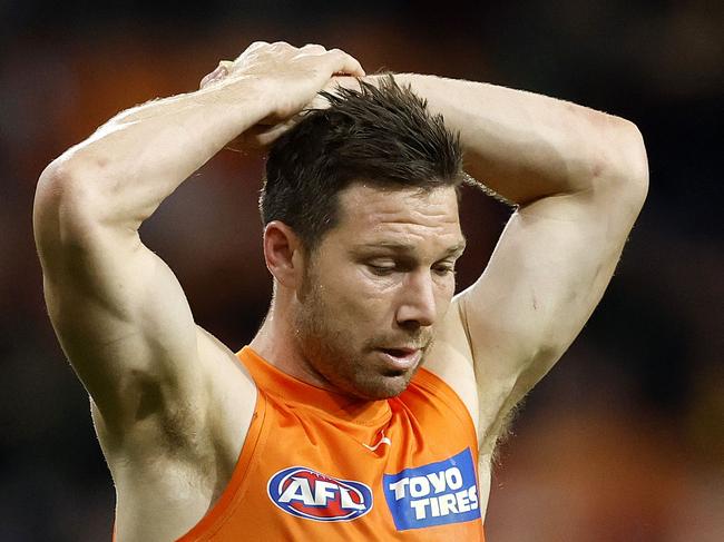 Dejected Toby Greene during the AFL Semi Final match between the GWS Giants and Brisbane Lions at Engie Stadium on September 14, 2024. Photo by Phil Hillyard(Image Supplied for Editorial Use only - **NO ON SALES** - Â©Phil Hillyard )