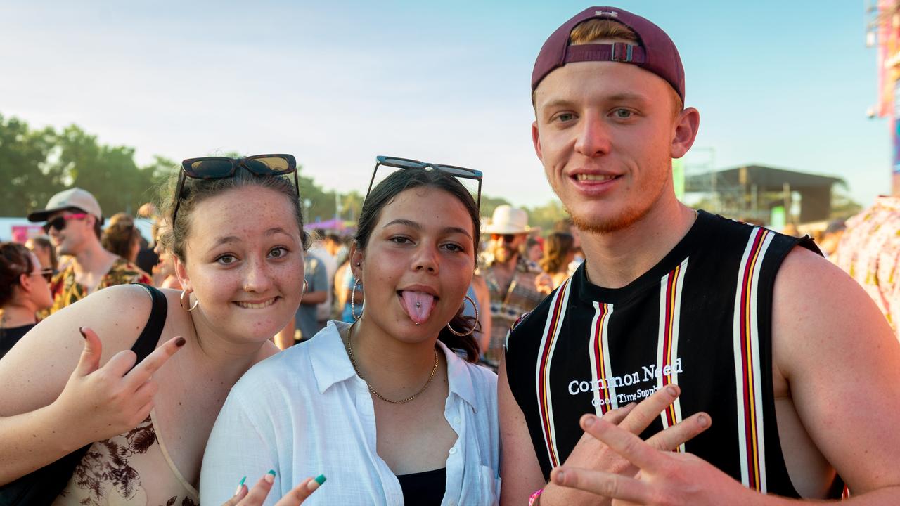 Bronte Blackwell, Tineka Turner and Mitchell Barrett at BASSINTHEGRASS 2021. Picture: Che Chorley