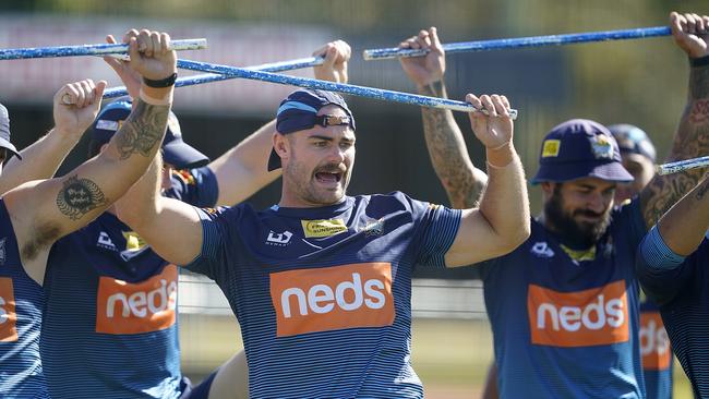 Gold Coast players training at the Titans’ high performance centre on Monday. Picture: AAP