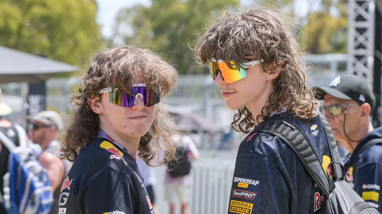 Flynn and Jack Price vying for best mullet at the VALO Adelaide 500. Picture: Brenton Edwards