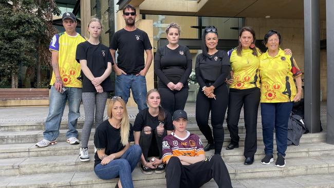 The family of Christopher Anderson, including his daughter and his sister Lisa Conlon, outside Ipswich Courthouse on August 9, 2023. Picture: Nicola McNamara