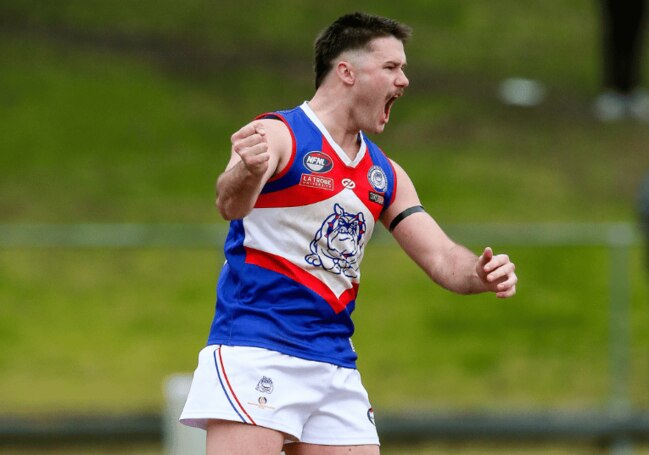 Parker Heatley celebrates a goal for North Heidelberg. Picture: Field of View Photography