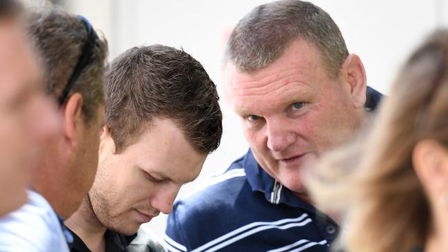 Promoter Dean Lonergan and WBO welterweight champion Jeff Horn. Picture: AAP