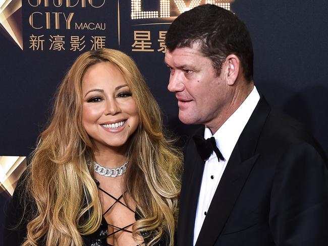 Packer pictured with his then girlfriend Mariah Carey in October 2015. Picture: AFP / Philippe Lopez