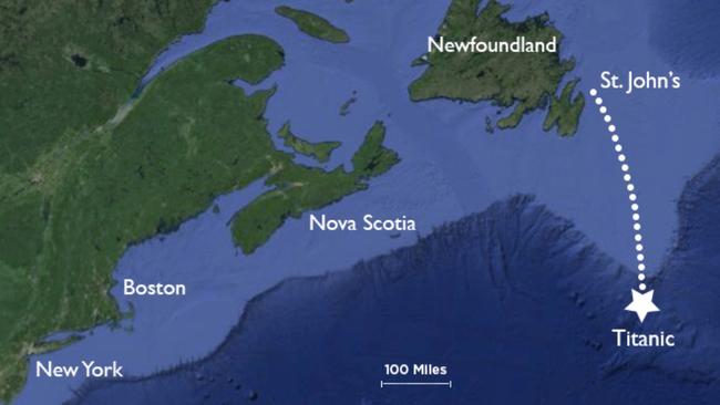 The Titanic lies 12,500ft underwater about 600 km from Newfoundland, Canada. Picture: OceanGate