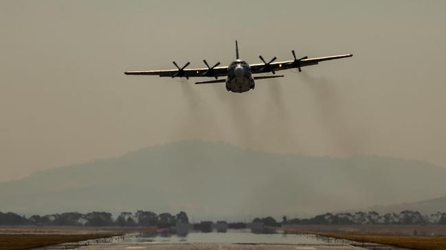 A C130 Hercules at Hobart International Airport. Picture: TRISTAN LYNESS 