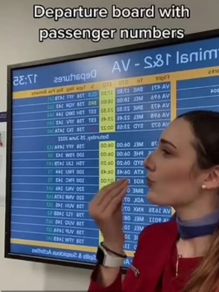 There is also a departure board which reveals how many passengers are on each plane. Picture: Instagram/SarahGoodwin