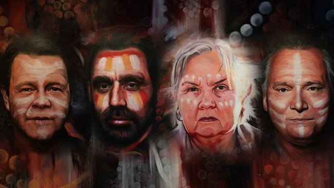 Troy Cassar-Daley, Adam Goodes, Pat Anderson and Stan Grant painted by Apparition Media. Picture: Supplied.