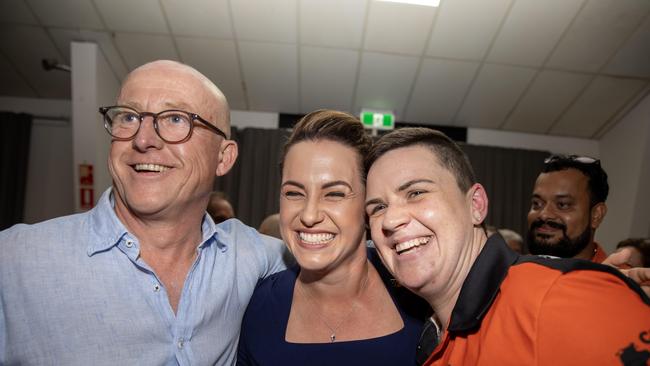 Liberal Party operative Nigel Blunden, Lia Finocchiaro and CLP campaign director Alyson Hannam. Picture: Liam Mendes