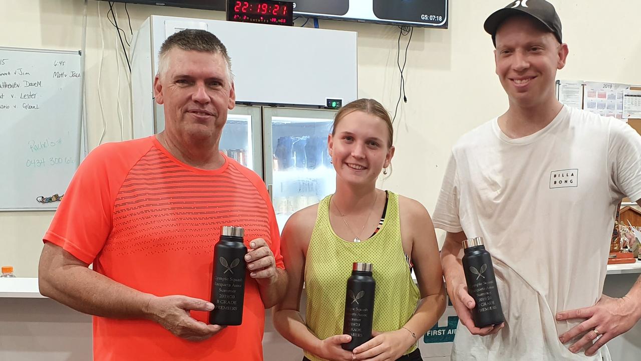 Squash - B-grade winners Gavin Martin, Jessica Wilcox, Kieran Gailer and missing Romy Whittaker and Grace Dixon.