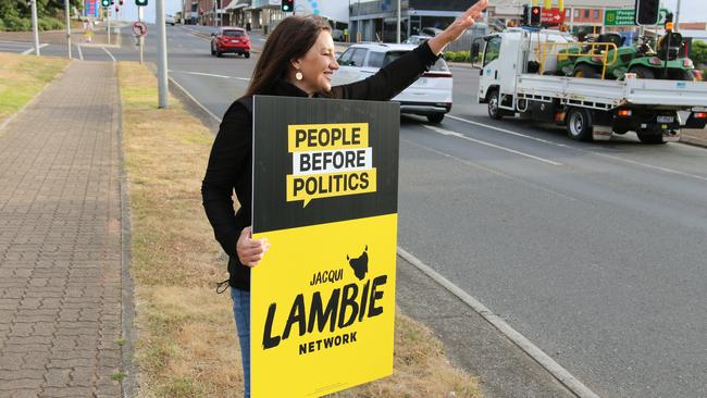 Jacqui Lambie campaigning on the streets of Burnie, for votes in the Tasmanian election.