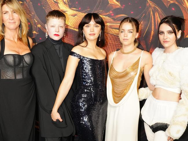 Royal flush ... Milly Alcock with her fellow Dragon stars, all of whom play powerful women: (L-R) Eve Best, Emma D’Arcy, Olivia Cooke and Emily Carey. Photo by Jeff Kravitz/FilmMagic for HBO.