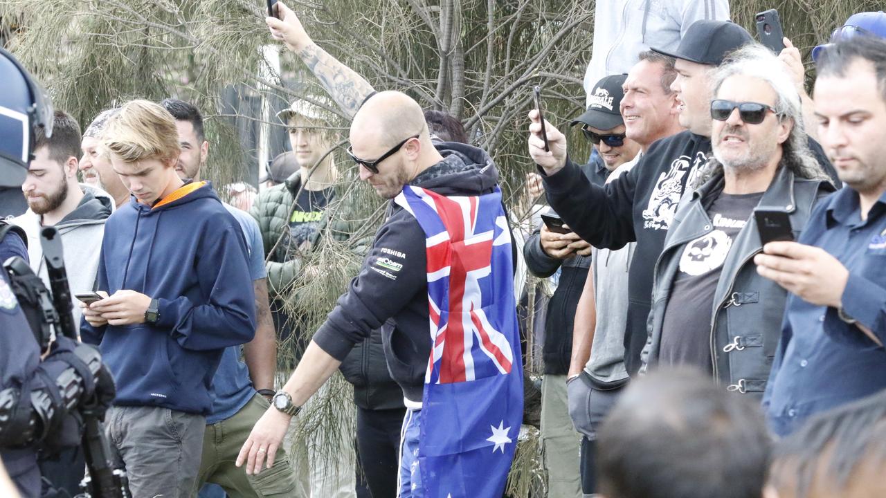 A rally organised by convicted criminals Blair Cottrell and Neil Erikson, co-founders of the extreme right wing group Untied Patriots Front, has prompted condemnation. Picture: Matrix