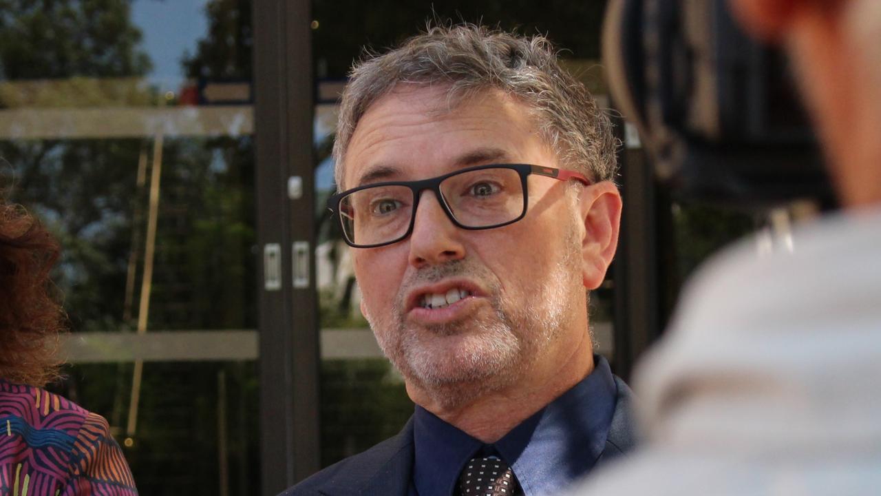 National Justice Project principal solicitor George Newhouse speaks outside the Alice Springs Local Court in 2023. Picture: Jason Walls