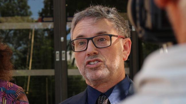 National Justice Project principal solicitor George Newhouse speaks outside the Alice Springs Local Court in 2023. Picture: Jason Walls