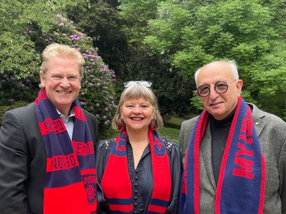 Peter Lawrence, Jo McCoy and Tony Pagone part of the "red and blue" ticket seeking three seats at next month's Melbourne Football Club board elections.