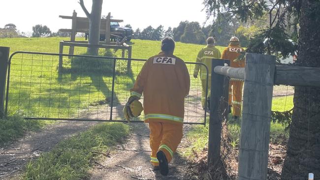 Police and fireys are on the scene of a fatal house fire on North Rd, Langwarrin. Picture: Kimberley Seedy