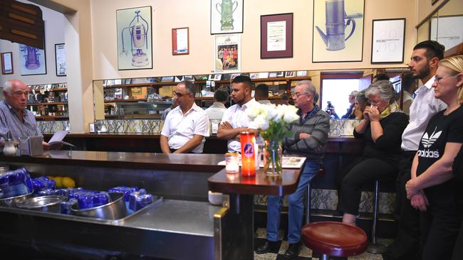 Nino Pangrazio, co-owner of Pellegrini's and long time friend to Sisto, speaks to staff before opening the doors. Picture: Nicole Garmston