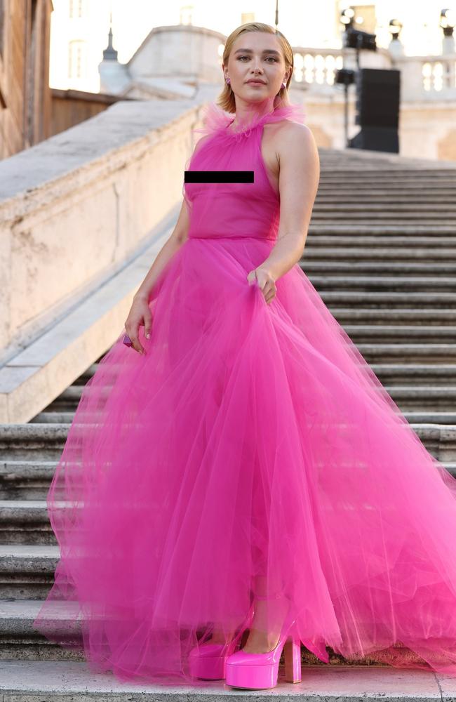 Florence Pugh at the Valentino Haute Couture Fall/Winter 22/23 show in July last year – in her headline-making outfit. Picture: Vittorio Zunino Celotto/Getty Images