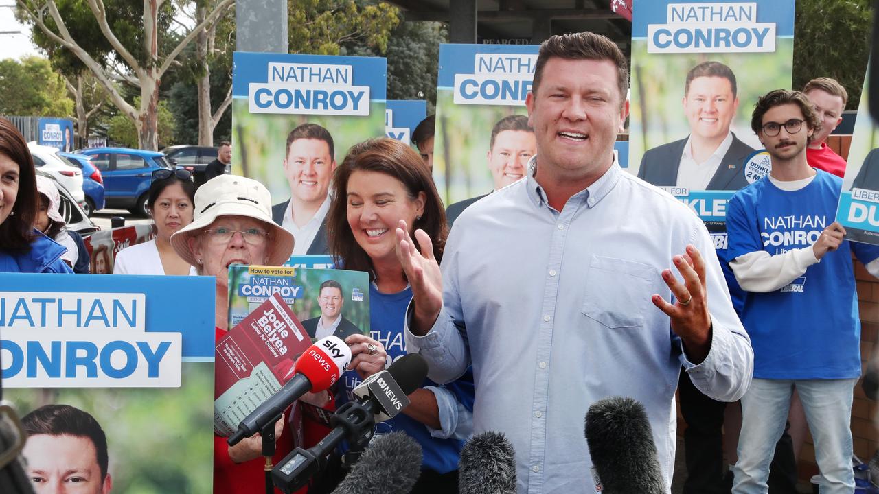 Liberal candidate Nathan Conroy was supported by Jane Hume on the day of the by-election. Picture: David Crosling