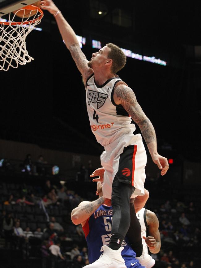 Josh Adams dunks the ball for the Raptors against the Long Island Nets during an NBA G-League game in 2019 at the NYCB Live Nassau Veterans Memorial Coliseum in New York. Picture: by David Saffran/NBAE via Getty Images