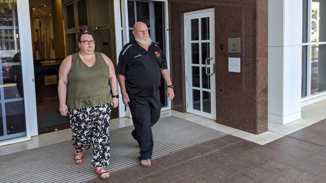 Martin Ludwig Schrimpf, 61, leaves the Supreme Court on bail with daughter Sam Austin on Friday.