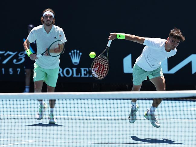 Petros and Stefanos Tsitsipas weren’t fans of the party court. Picture: Julian Finney/Getty Images