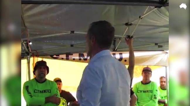 Bill Shorten speaking to unionists at a Queensland coal mine late last year