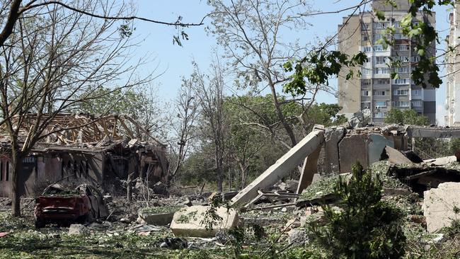 An apartment building in the Ukrainian town of Serhiivka, near Odessa, has been destroyed by a Russian missile strike. Picture: AFP