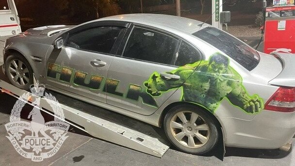 Alice Springs Police impounded this Incredible Hulk themed car for 48 hours, and issued a 34-year-old woman with notice to appear for driving unlicensed.