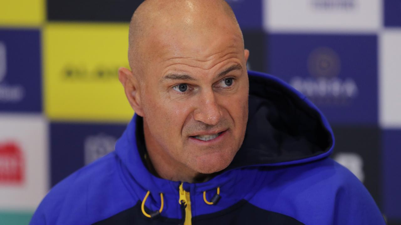 SYDNEY, AUSTRALIA - JULY 03: Eels head coach Brad Arthur speaks to the media during the round eight NRL match between the Parramatta Eels and the North Queensland Cowboys at Bankwest Stadium on July 03, 2020 in Sydney, Australia. (Photo by Matt King/Getty Images)