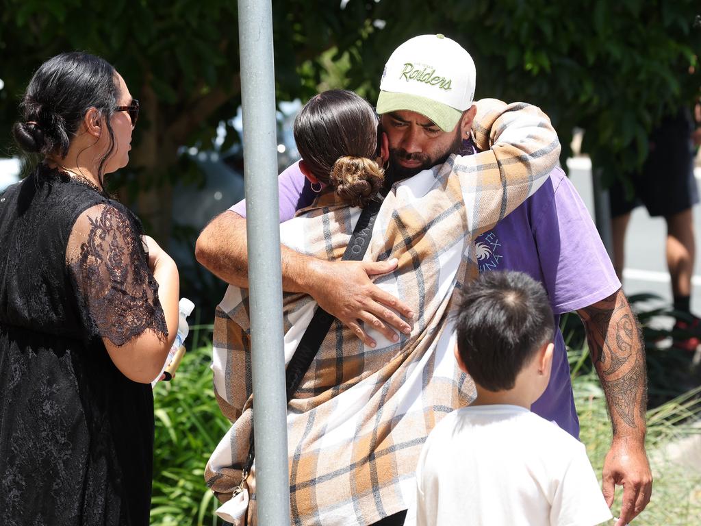 Friends and family of victim Destiny Otton-Rakuraku outside Beenleigh Courthouse. Picture: Liam Kidston