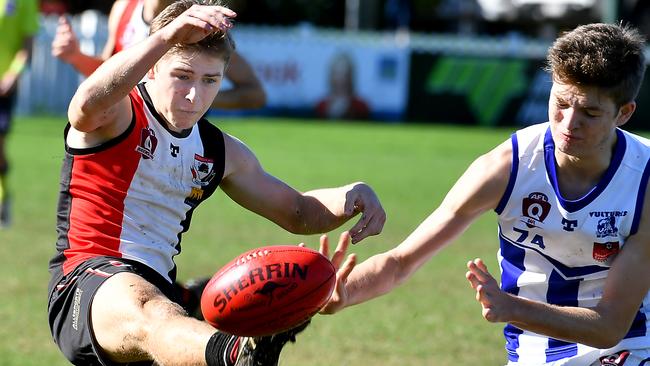 The Morningside player Finn Raymond gets a kick away. Picture, John Gass