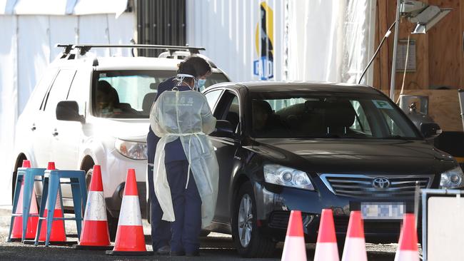 Drivers at a Covid testing station at Macquarie Point earlier this year. Picture: Nikki Davis-Jones