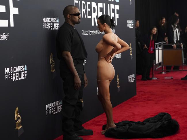 Kanye West and Bianca Censori during their controversial stunt. Picture: AP