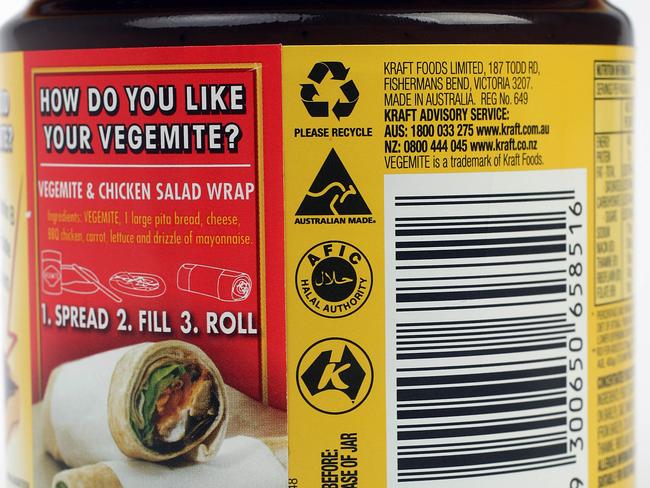 A Vegemite jar bearing the halal certification stamp.