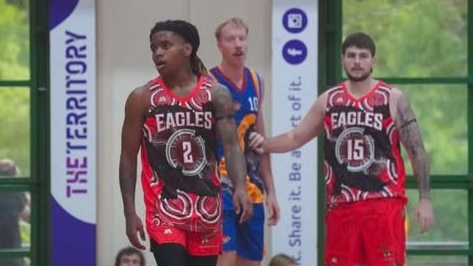 Kobe Powell &amp; Lachlan Shipway (Eagles). Picture: Darwin Basketball Association