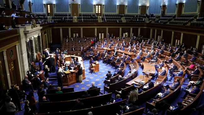 Vice President Mike Pence presides in the House Chamber during a reconvening of a joint session of Congress. Picture: AFP.