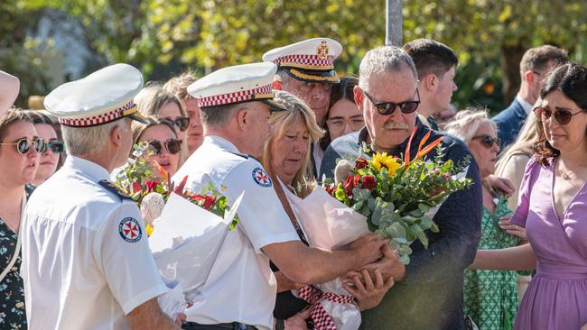 The family attended the floral tribute laid out for Steven. Picture: NCA NewsWire/ Flavio Brancaleone,