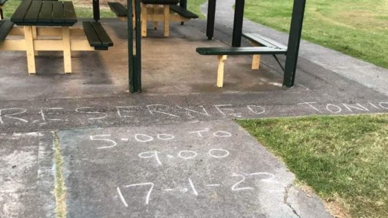 People left a reservation written in chalk for the public park space. Picture: Reddit