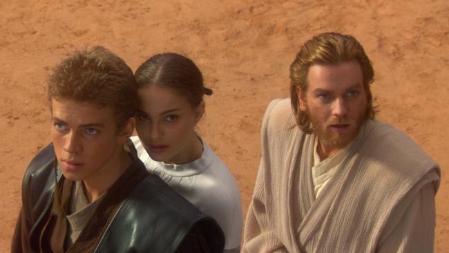 Hayden Christensen, Natalie Portman and Ewan McGregor in Attack of the Clones.