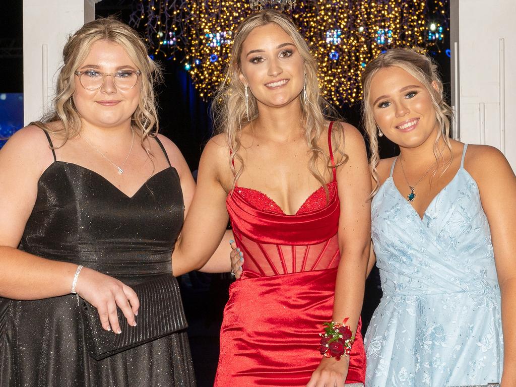 Sarah- Lee Murphy-Way, Lilly Venz and Hayley Goodin at Mackay Christian College Graduation dinner, Thursday 16 November 2023 Picture:Michaela Harlow