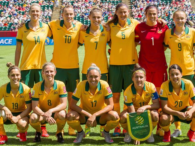 Australia's starting 11 at the 2015 FIFA Women's World Cup. Picture: AFP Photo/Geoff Robins