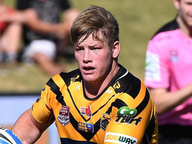 Sunshine Coast Falcons against the Townsville Blackhawks rugby league match at the Sunshine Coast Stadium.Falcons hooker Harry Grant dangerous in attack.