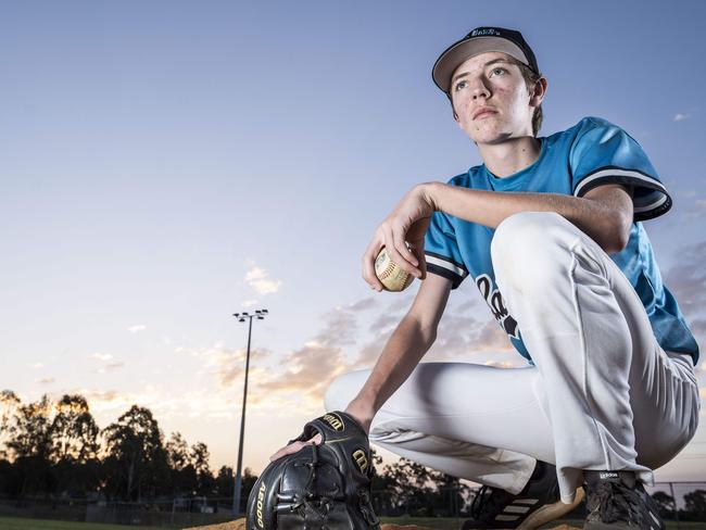 LIVERPOOL LEADER/AAP. Samuel Jackson, 14, is a talented baseball player and pitcher from Casula Lakers Baseball Club. Photographed today 22nd May 2019. (AAP/Image Matthew Vasilescu